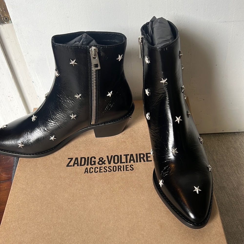 Zadig & Voltaire Tyler Vintage Patent Stars Boots *Brand New Never Worn*